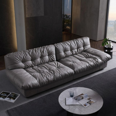 Big XXL living room leather modern design sofa couch 4-seater textile