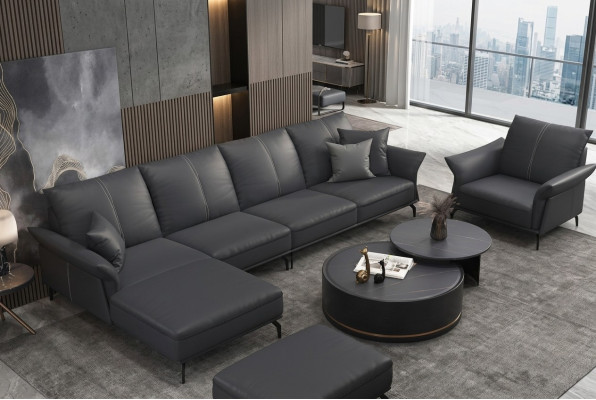 Living Room L-Shaped Black Modern Luxury Multifunctional Sofa Couch