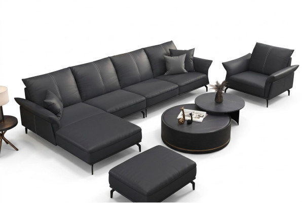 Living Room L-Shaped Black Modern Luxury Multifunctional Sofa Couch