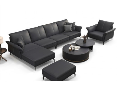 Living Room L-Shaped Black Modern Luxury Multifunctional Sofa Couch