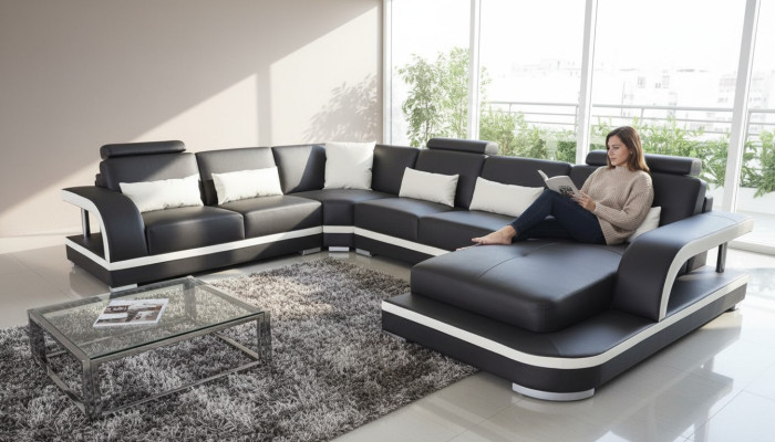 Living room corner sofa U-shape wood new modern design upholstery couch