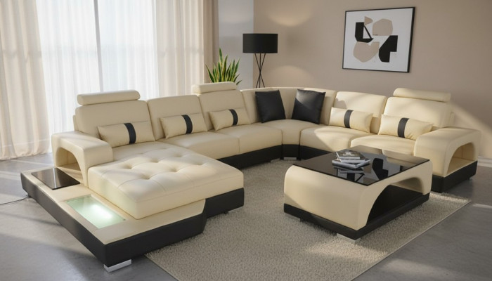 U-shaped sectional sofa textile black U-shaped living area modern luxury couches