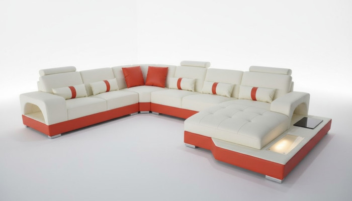 Corner sofa leather sofa couch upholstery corner seating living landscape U-shape cream orange new