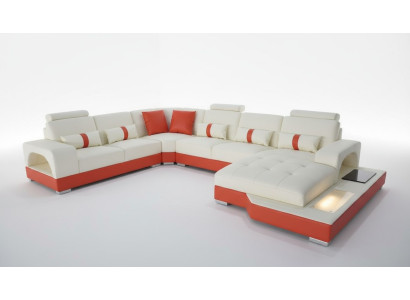 Corner sofa leather sofa couch upholstery corner seating living landscape U-shape cream orange new