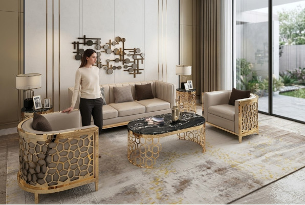 Design upholstery sofas leather relax modern NEW beige seating suite 3+1+1 seater