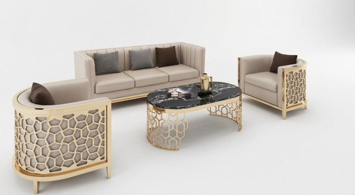 Design upholstery sofas leather relax modern NEW beige seating suite 3+1+1 seater
