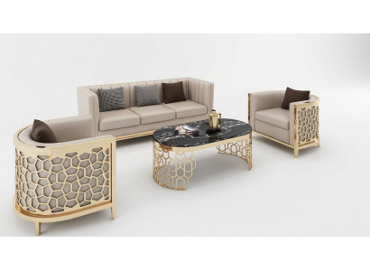 Design upholstery sofas leather relax modern NEW beige seating suite 3+1+1 seater