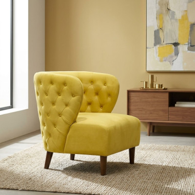 Yellow Chesterfield Armchair XL Textile Fabric Couches Creative Furniture Sofas