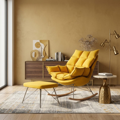 Armchair Metal Design Upholstery Lounge Rocking Chair Seat Room Rocker