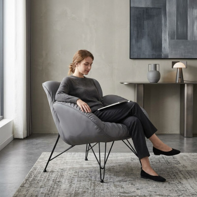Armchair Soft Living Room TV Sofa Couch Armchair Chair Velvet Gray