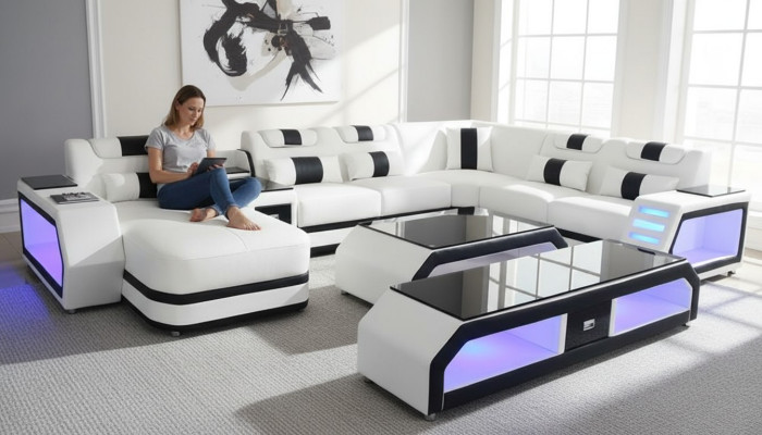 U-shape living landscape modern luxury couches corner sofa U-shape couch imitation leather white