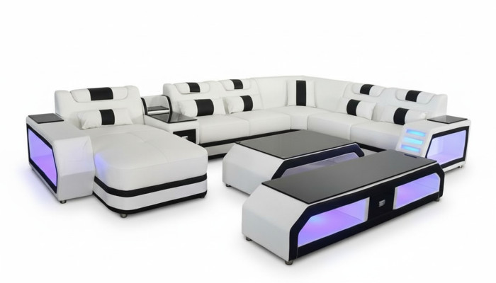 U-shape living landscape modern luxury couches corner sofa U-shape couch imitation leather white