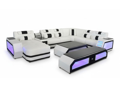 U-shape living landscape modern luxury couches corner sofa U-shape couch imitation leather white