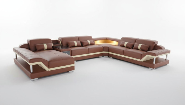 U-shaped living landscape cream brown corner sofa leather sofa couch upholstery corner seat new