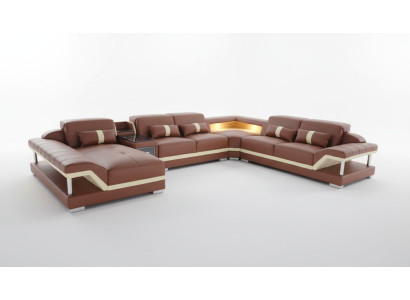U-shaped living landscape cream brown corner sofa leather sofa couch upholstery corner seat new