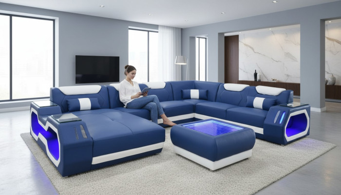 Sofas U Shape Corner Sofa Upholstered Couch Leather Corner New Living Area Designer Couch