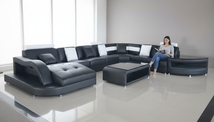 Sectional U-shaped living area sofa couch upholstered corner fabric sofas furniture leather