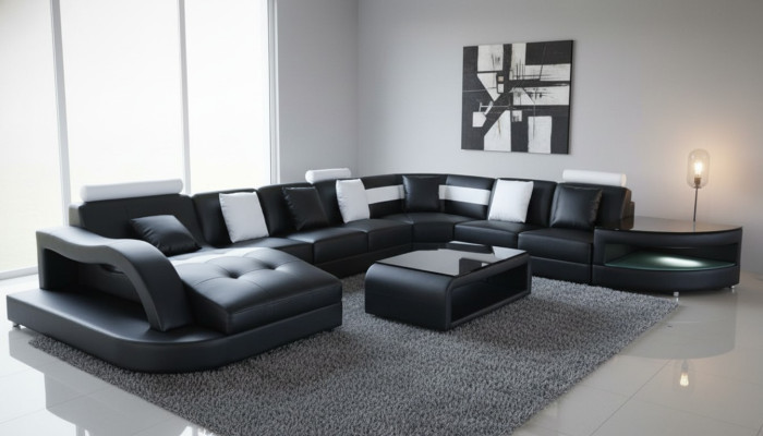 Sectional U-shaped living area sofa couch upholstered corner fabric sofas furniture leather