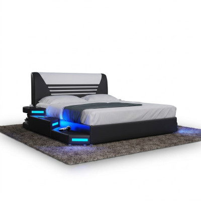 Stylish Designer Double Bed Furniture Upholstered Leather White 180x200 NEW