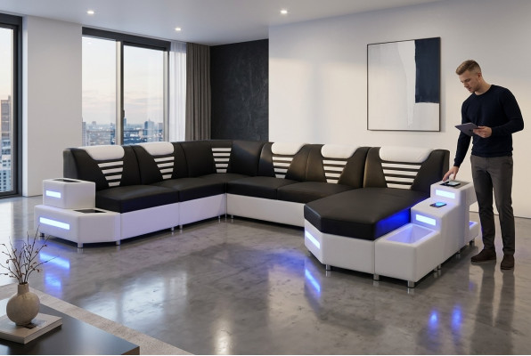 Design Modern Sofa Couch Corner Sofa U-Shaped Leather Couch Living Landscape Corner Sofa