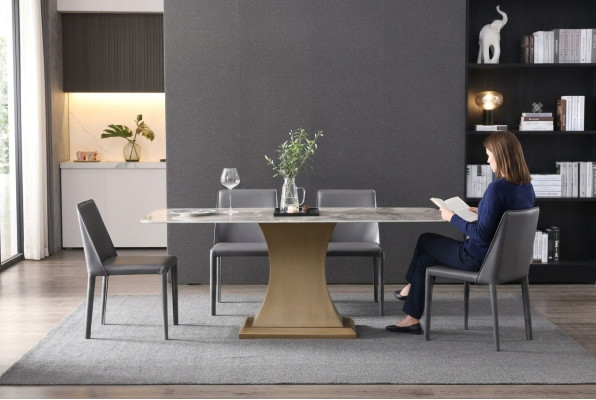 Luxury dining table stainless steel tables furniture column table marble style dining tables metal