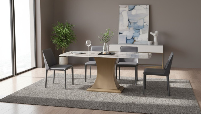 Luxury dining table stainless steel tables furniture column table marble style dining tables metal