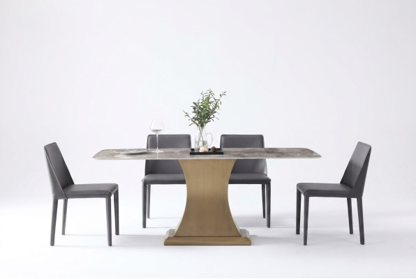 Luxury dining table stainless steel tables furniture column table marble style dining tables metal