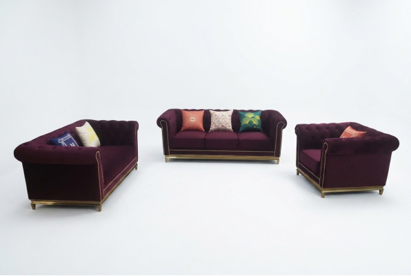 Seating set 3+2+1 seater furniture upholstery textile modern Chesterfield design