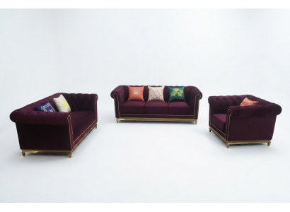 Seating set 3+2+1 seater furniture upholstery textile modern Chesterfield design