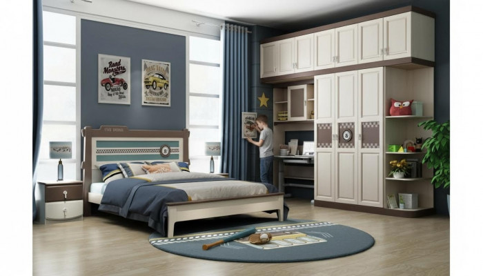 Bedroom complete set bed nightstand dresser 6-piece design wood furniture sets