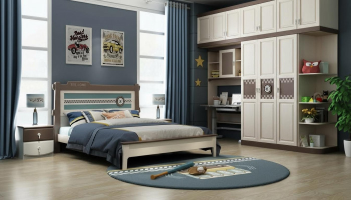 Bedroom complete set bed nightstand dresser 6-piece design wood furniture sets