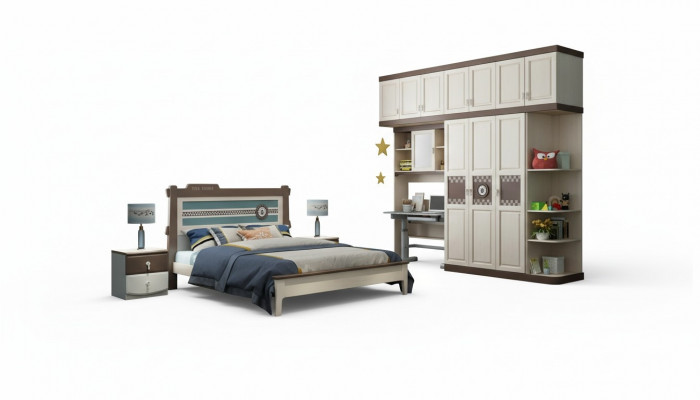 Bedroom complete set bed nightstand dresser 6-piece design wood furniture sets