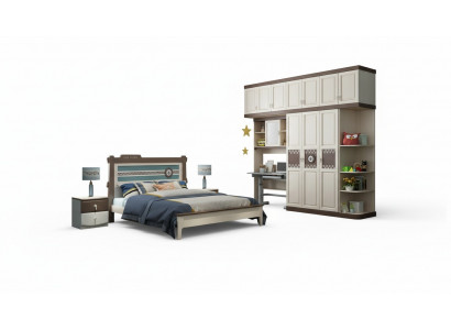 Bedroom complete set bed nightstand dresser 6-piece design wood furniture sets
