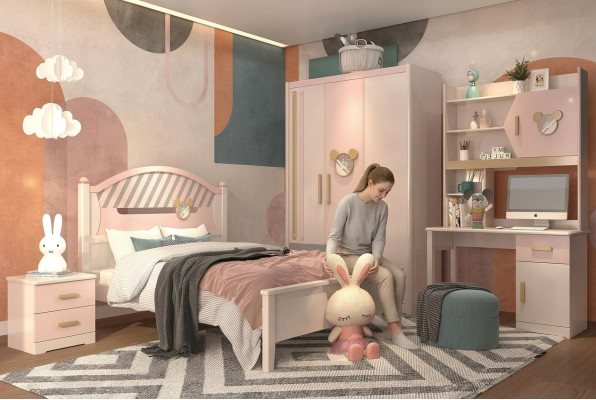 Children's Room Youth Room Bedroom Furniture Complete Set Nightstand New 4-piece
