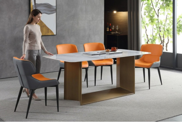 Luxury tables dining table stainless steel furniture column table marble style dining tables metal