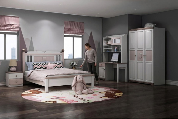 Complete youth room children's room set bed wardrobe dresser white 5-piece new