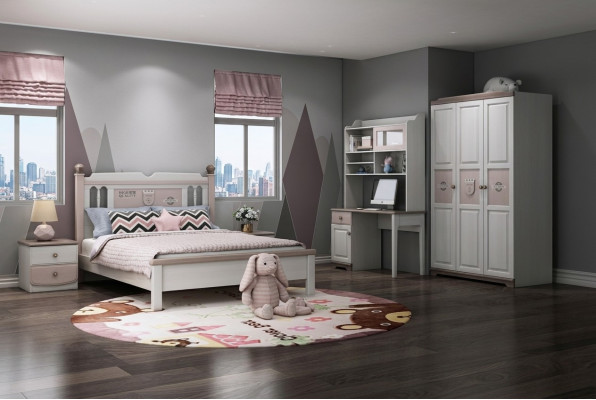 Complete youth room children's room set bed wardrobe dresser white 5-piece new