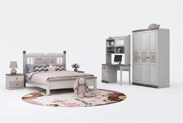 Complete youth room children's room set bed wardrobe dresser white 5-piece new