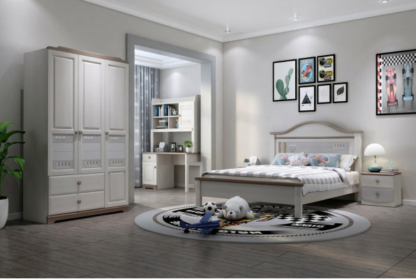 Bedroom youth children's room set modern wardrobe bedside table table new 5-piece set.