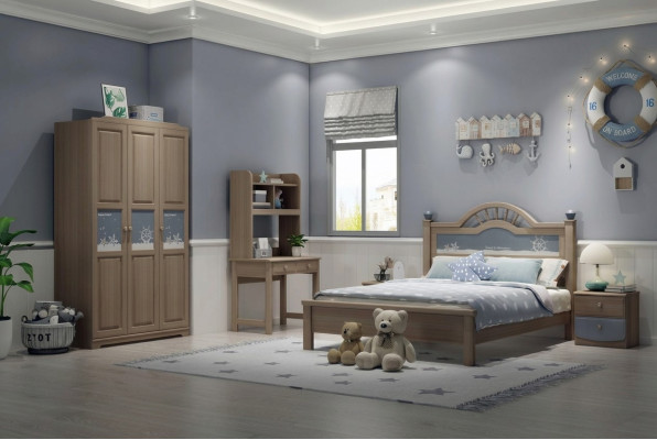 Youth children's room set bedroom modern wardrobe bed nightstand table 5-piece.