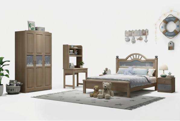 Youth children's room set bedroom modern wardrobe bed nightstand table 5-piece.