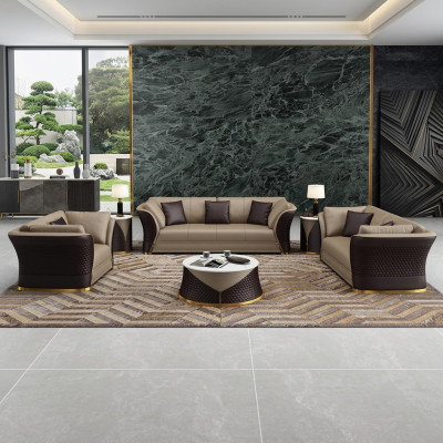 Seating group 3+2+1 seater design upholstered sofas leather relax modern new brown