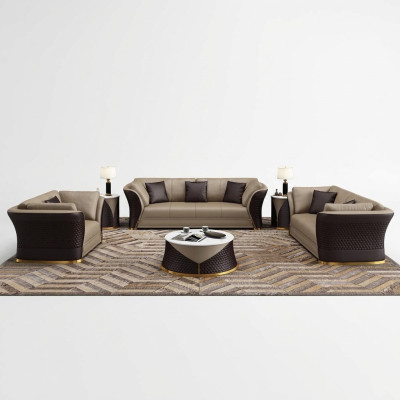 Seating group 3+2+1 seater design upholstered sofas leather relax modern new brown