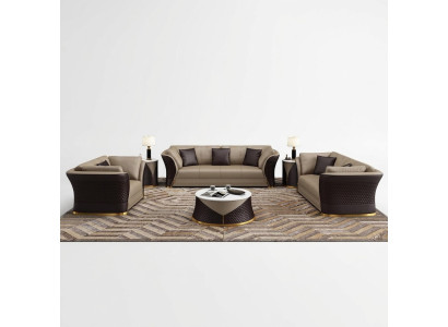 Seating group 3+2+1 seater design upholstered sofas leather relax modern new brown
