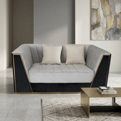 Luxury Sofa 2-Seater Furniture Design Upholstery Black Textile Velvet Sofas Couches