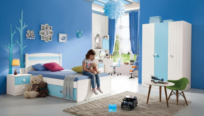 Children's complete set youth room bed chest of drawers wardrobe table office 4-piece furniture