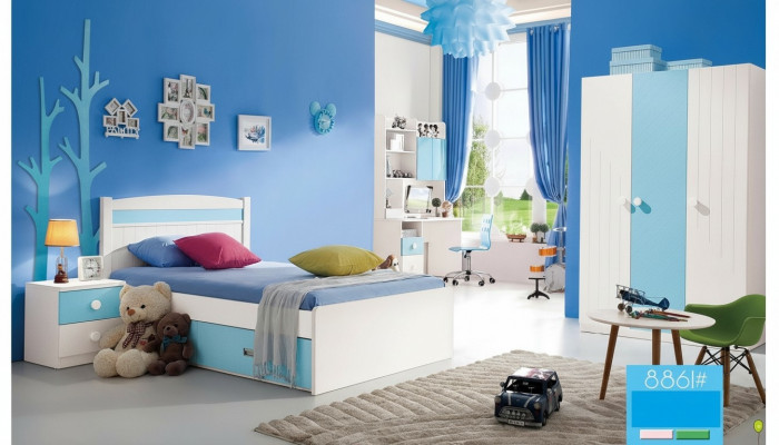 Children's complete set youth room bed chest of drawers wardrobe table office 4-piece furniture