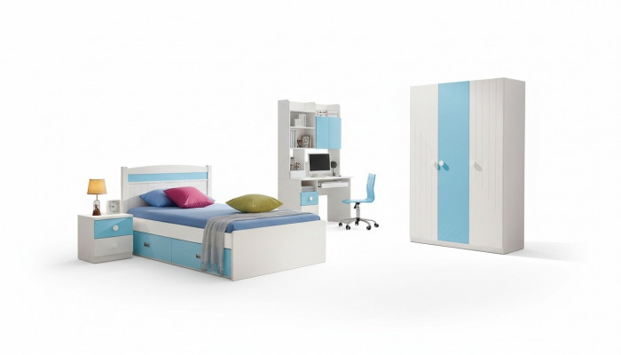 Children's complete set youth room bed chest of drawers wardrobe table office 4-piece furniture