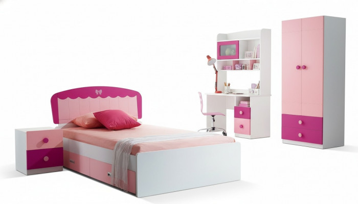 Set Table Bed Wardrobe Dresser 4-piece Complete Youth Room Children's Room