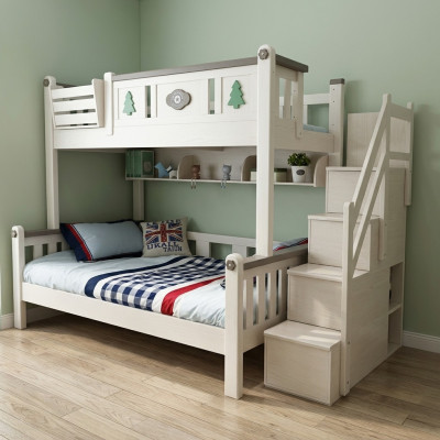Modern bunk beds for children, boys, girls, ladder, wardrobe, high wooden bed